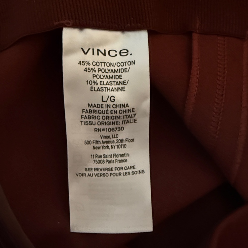 Vince Ankle Length Trouser L Slim Fit Brick Red Italian Stretch Fabric Mint Cond - Picture 3 of 6